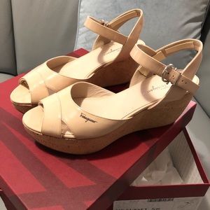 My Ferragamo Bisque Leather Wedge Sandal